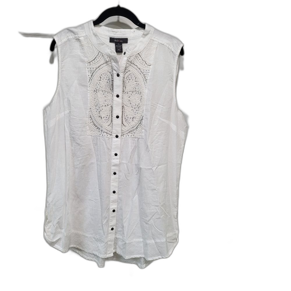 NEW Cotton Tunic with Beads and Embroidery - Size XL
